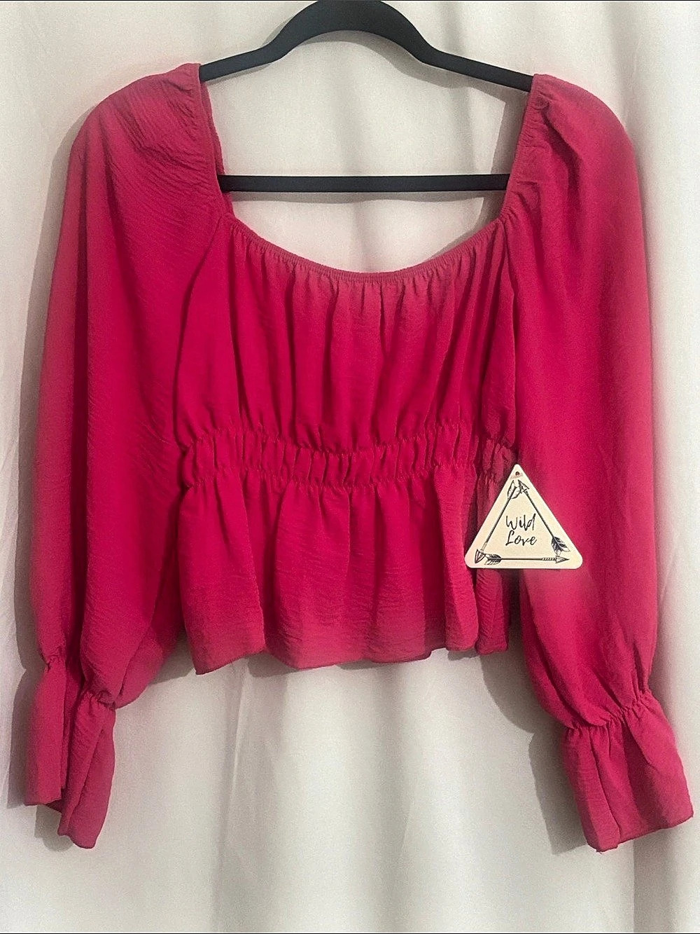 Wild Love Bright Pink Long Sleeve Cropped Blouse Size Medium NWT